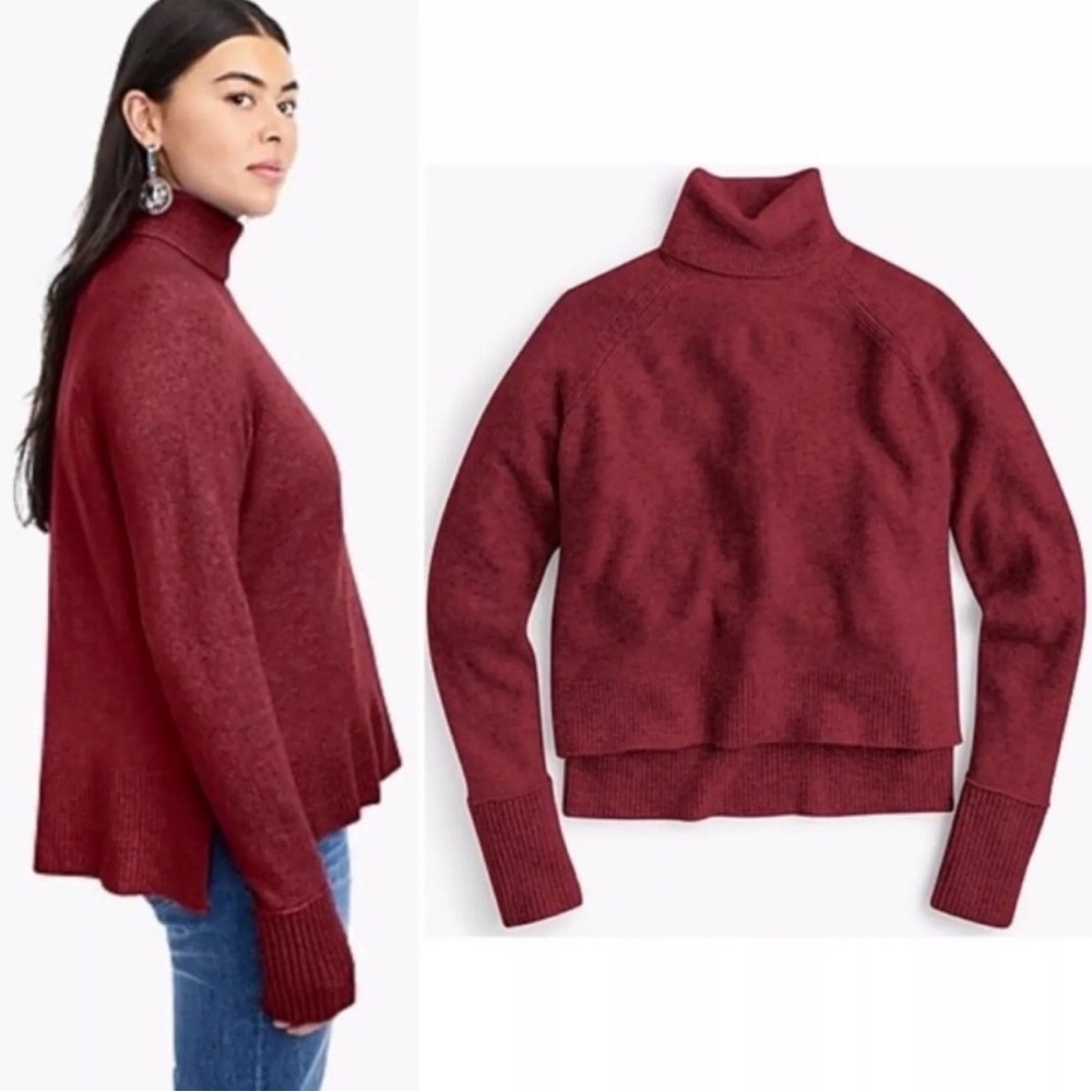 J. Crew Rich Red Supersoft Merino Wool Blend Turtleneck Sweater